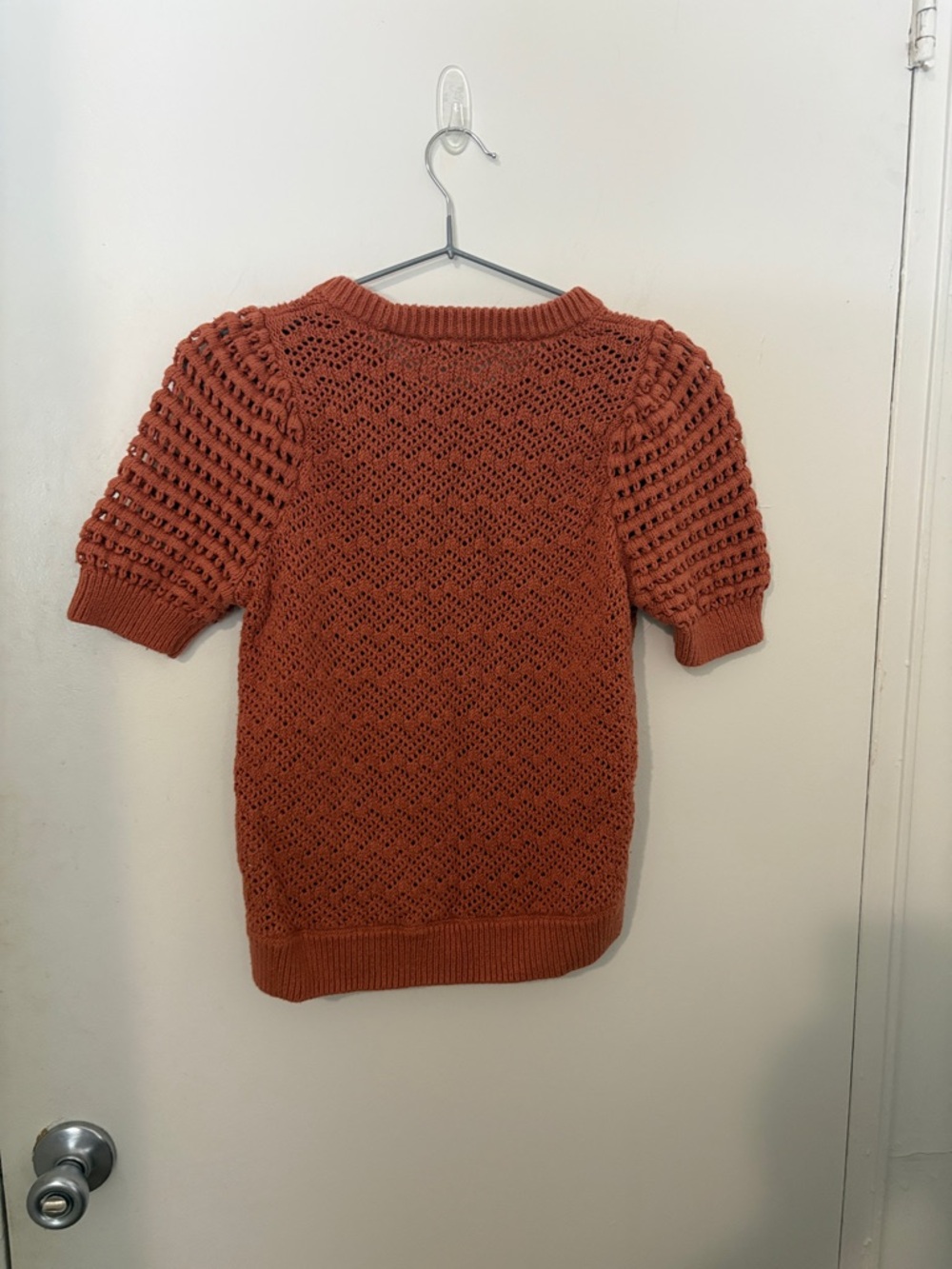 Madewell Open-Knit Puff Sleeve Crew in Rust - Picture 5 of 5